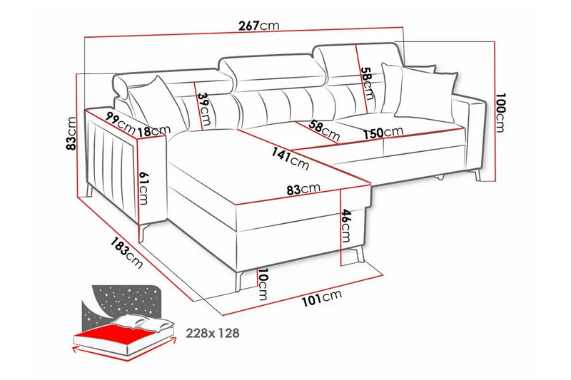 Galbally 3-sits Hörnbäddsoffa NO_BRAND Light grey/Dark grey - Möbler - Soffa - Bäddsoffa