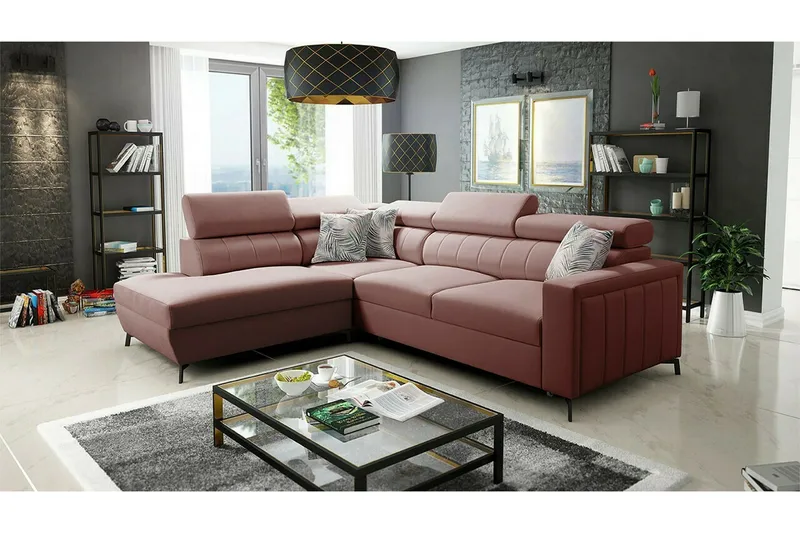 Galbally 3-sits Hörnbäddsoffa NO_BRAND Light pink - Möbler - Soffa - Bäddsoffa