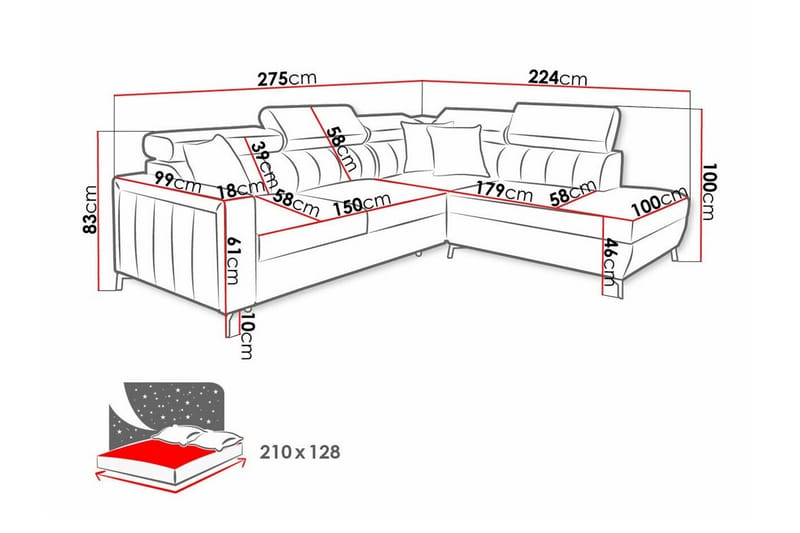 Galbally 3-sits Hörnbäddsoffa NO_BRAND Light pink - Möbler - Soffa - Bäddsoffa