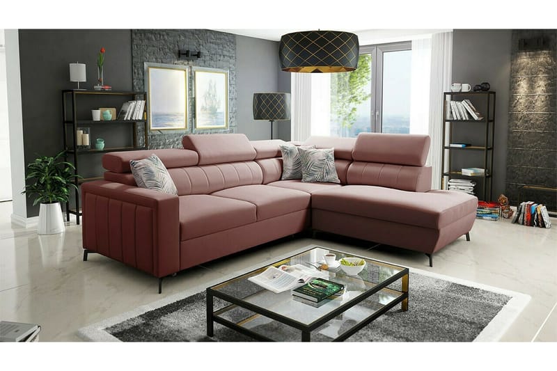 Galbally 3-sits Hörnbäddsoffa NO_BRAND Pink - Möbler - Soffa - Bäddsoffa