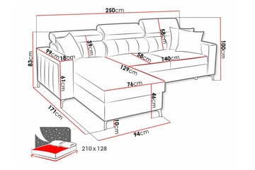 Galbally 3-sits Hörnbäddsoffa Vänster 250x171 cm med Förvaring i Sammet - Mörkbrun - Möbler - Soffa - Bäddsoffa