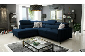 Galbally 3-sits Hörnbäddsoffa Vänster 265x224 cm med Förvaring i Sammet - Mörkblå - Möbler - Soffa - Bäddsoffa