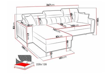 Galbally 3-sits Hörnbäddsoffa Vänster 267x183 cm med Förvaring i Sammet - Mörkblå - Möbler - Soffa - Bäddsoffa