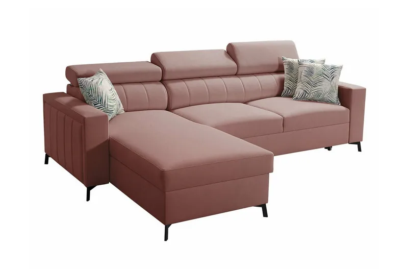 Galbally 3-sits Hörnbäddsoffa Vänster 267x183 cm med Förvaring i Sammet, Rosa
