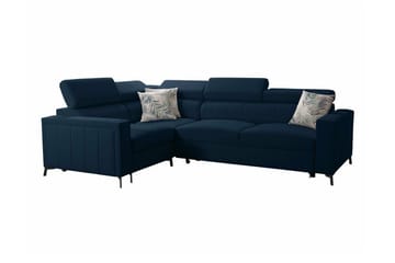 Galbally 3-sits Hörnbäddsoffa Vänster 275x198 cm med Förvaring i Sammet - Mörkblå - Möbler - Soffa - Bäddsoffa