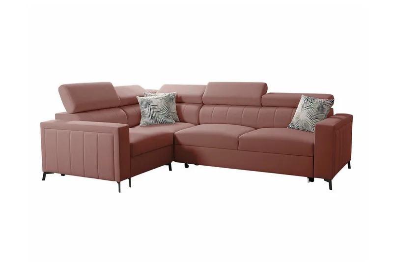 Galbally 3-sits Hörnbäddsoffa Vänster 275x198 cm med Förvaring i Sammet, Rosa
