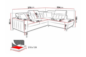 Galbally 3-sits Hörnbäddsoffa Vänster 275x224 cm med Förvaring i Sammet - Mörkblå - Möbler - Soffa - Bäddsoffa
