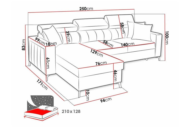 Galbally 3-sits Hörnbäddsoffa - Bäddsoffa - Hörnbäddsoffa