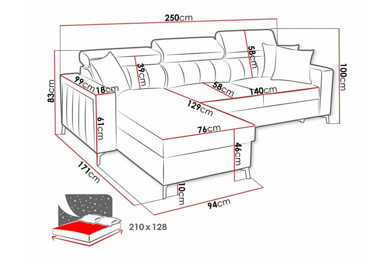 Galbally 3-sits Hörnbäddsoffa - Bäddsoffa - Hörnbäddsoffa