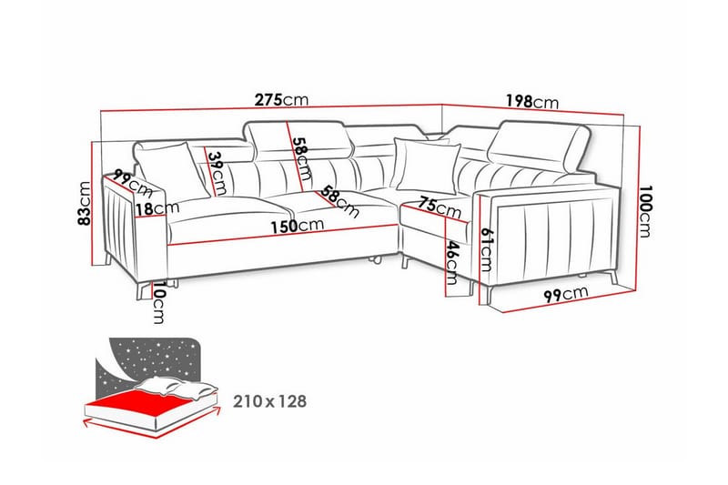 Galbally 3-sits Hörnbäddsoffa - Bäddsoffa - Hörnbäddsoffa