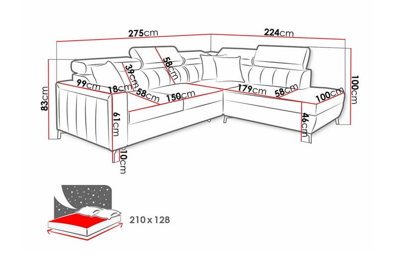 Galbally 3-sits Hörnbäddsoffa - Bäddsoffa - Hörnbäddsoffa