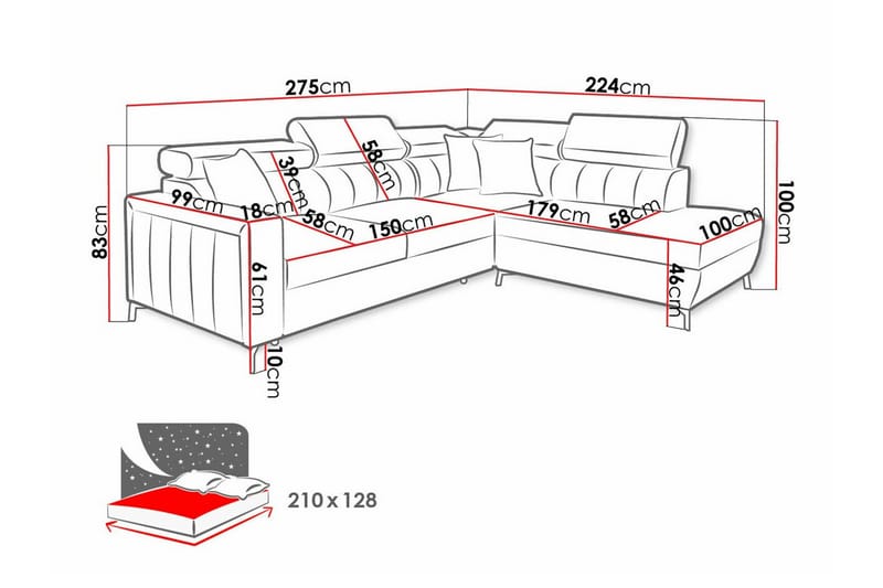 Galbally 3-sits Hörnbäddsoffa - Bäddsoffa - Hörnbäddsoffa