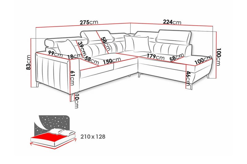 Galbally 3-sits Hörnbäddsoffa - Bäddsoffa - Hörnbäddsoffa