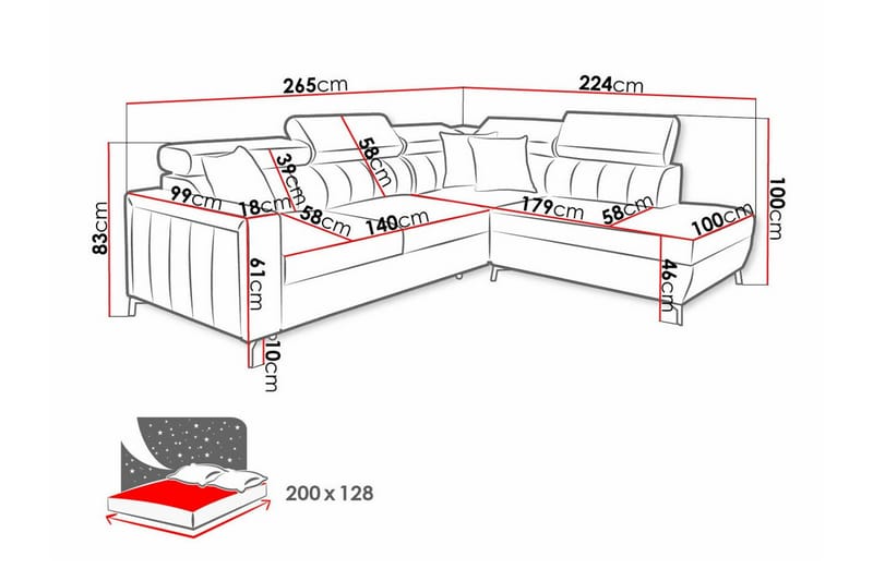 Galbally 3-sits Hörnbäddsoffa - Bäddsoffa - Hörnbäddsoffa