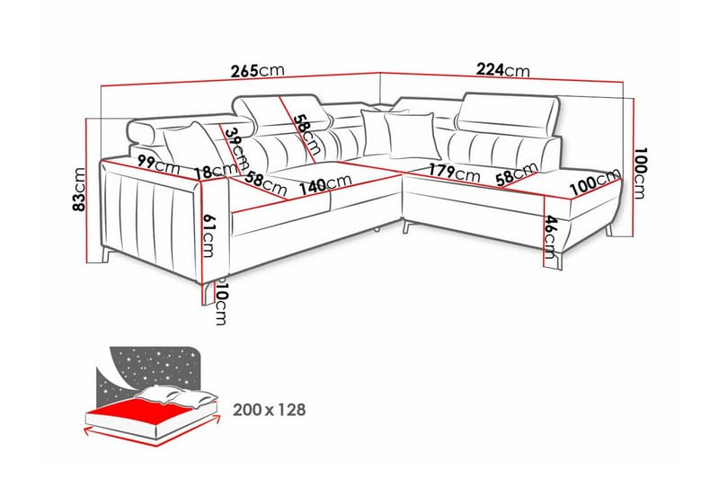 Galbally 3-sits Hörnbäddsoffa - Bäddsoffa - Hörnbäddsoffa