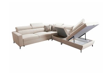 Galbally 4-sits Höger Hörnbäddsoffa 128x210 cm med Förvaring i Sammet - Beige - Möbler - Soffa - Bäddsoffa