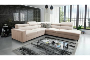 Galbally 4-sits Höger Hörnbäddsoffa 128x210 cm med Förvaring i Sammet - Beige - Möbler - Soffa - Bäddsoffa