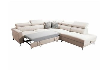 Galbally 4-sits Höger Hörnbäddsoffa 128x210 cm med Förvaring i Sammet - Beige - Möbler - Soffa - Bäddsoffa