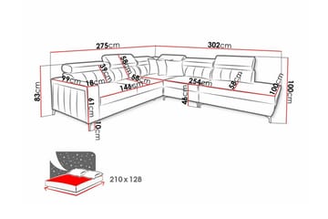 Galbally 4-sits Höger Hörnbäddsoffa 128x210 cm med Förvaring i Sammet - Grå - Möbler - Soffa - Bäddsoffa