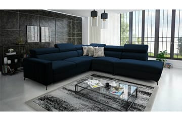 Galbally 4-sits Högervänd Hörnbäddsoffa 128x210 cm med Förvaring i Sammet - Blå - Möbler - Soffa - Bäddsoffa