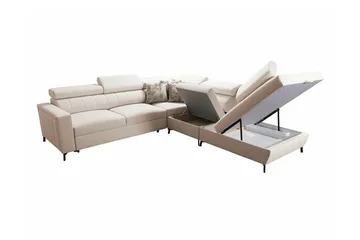 Galbally 4-sits Högervänd Hörnbäddsoffa 128x210 cm med Förvaring i Sammet - Blå - Möbler - Soffa - Bäddsoffa