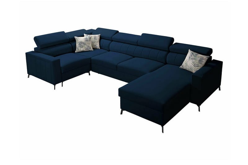 Galbally 4-sits Högervänd Hörnbäddsoffa 128x270 cm med Förvaring i Sammet, Blå