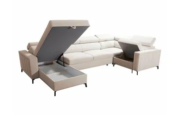 Galbally 4-sits Högervänd Hörnbäddsoffa 128x270 cm med Förvaring i Sammet - Blå - Möbler - Soffa - Bäddsoffa