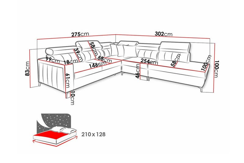 Galbally 4-sits Hörnbäddsoffa beige - Möbler - Soffa - Bäddsoffa