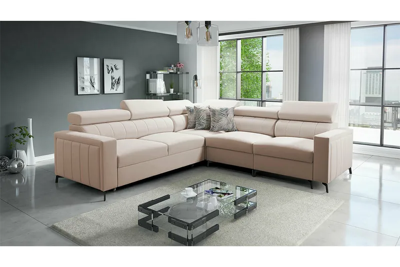 Galbally 4-sits Hörnbäddsoffa NO_BRAND beige - Möbler - Soffa - Bäddsoffa