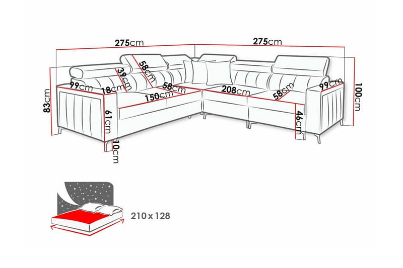 Galbally 4-sits Hörnbäddsoffa NO_BRAND beige - Möbler - Soffa - Bäddsoffa