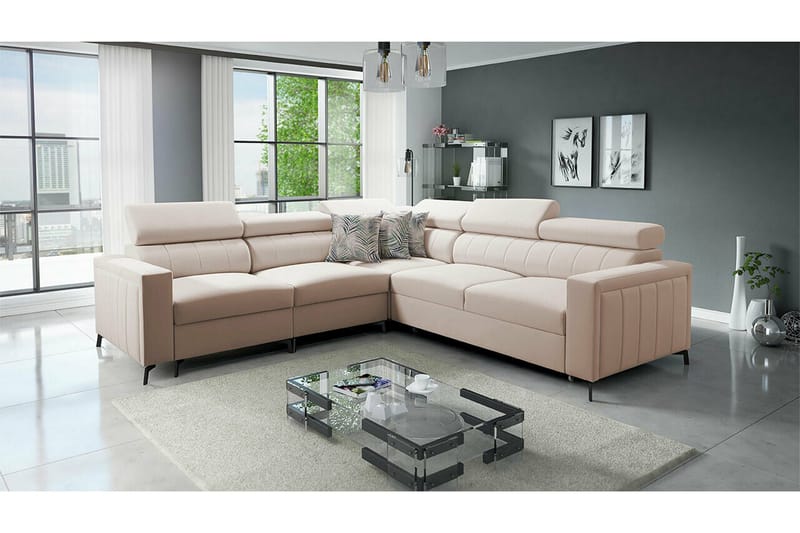 Galbally 4-sits Hörnbäddsoffa NO_BRAND beige - Möbler - Soffa - Bäddsoffa