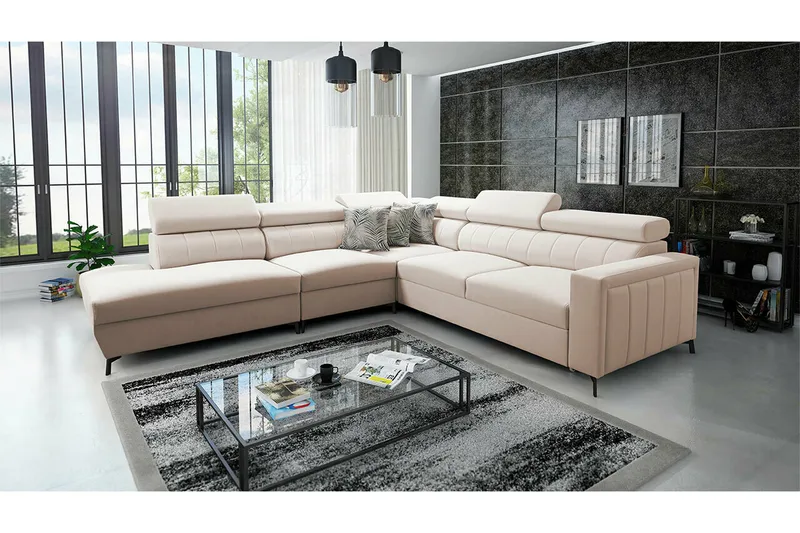 Galbally 4-sits Hörnbäddsoffa NO_BRAND beige - Möbler - Soffa - Bäddsoffa