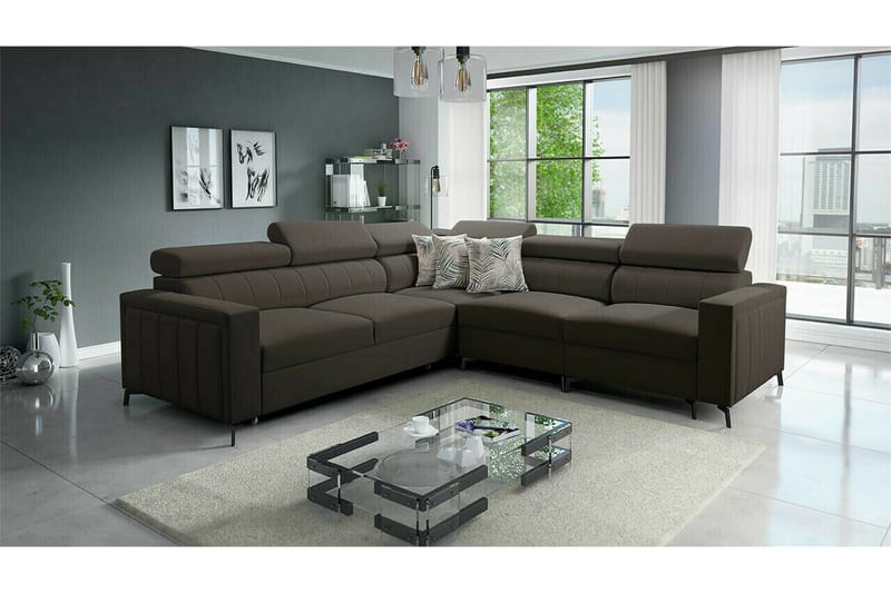 Galbally 4-sits Hörnbäddsoffa NO_BRAND Dark brown - Möbler - Soffa - Bäddsoffa