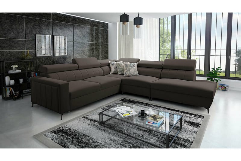 Galbally 4-sits Hörnbäddsoffa NO_BRAND Dark brown - Möbler - Soffa - Bäddsoffa