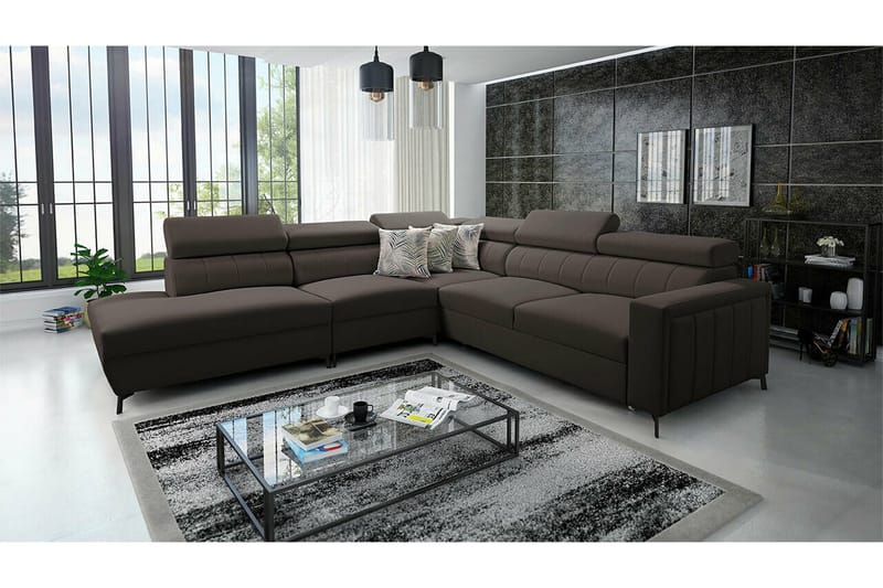 Galbally 4-sits Hörnbäddsoffa NO_BRAND Dark brown - Möbler - Soffa - Bäddsoffa