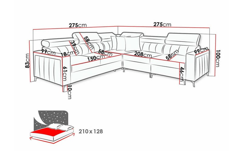 Galbally 4-sits Hörnbäddsoffa NO_BRAND Dark pink - Möbler - Soffa - Bäddsoffa