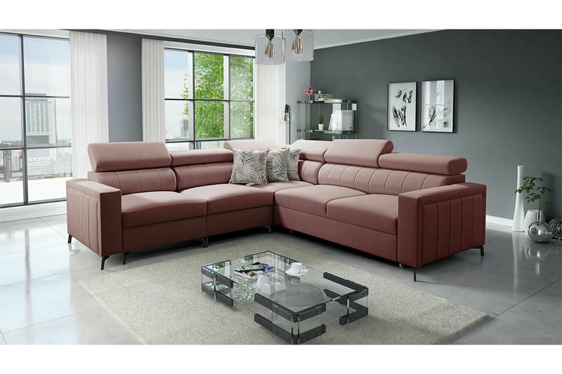 Galbally 4-sits Hörnbäddsoffa NO_BRAND Dark pink - Möbler - Soffa - Bäddsoffa