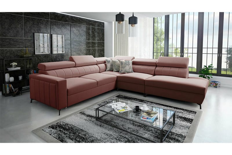 Galbally 4-sits Hörnbäddsoffa NO_BRAND Pink - Möbler - Soffa - Bäddsoffa