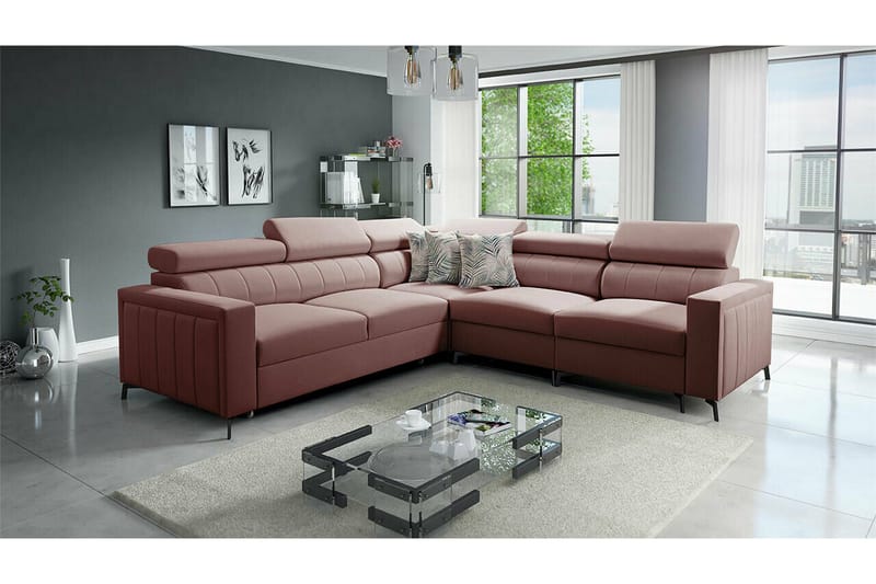 Galbally 4-sits Hörnbäddsoffa NO_BRAND Pink - Möbler - Soffa - Bäddsoffa