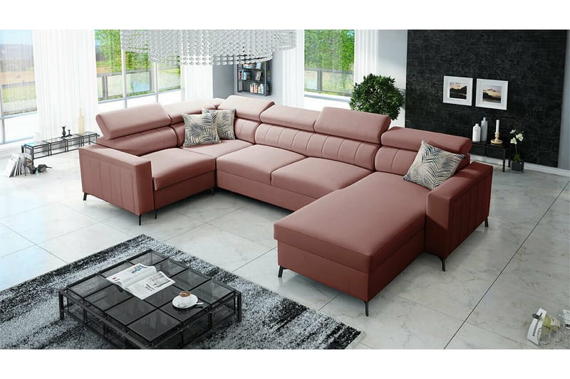 Galbally 4-sits Hörnbäddsoffa NO_BRAND Pink - Möbler - Soffa - Bäddsoffa