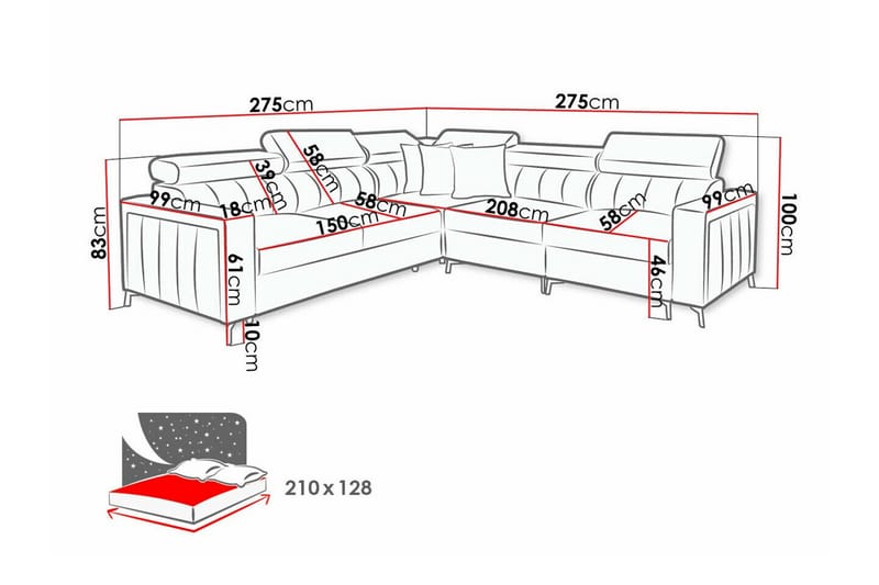 Galbally 4-sits Hörnbäddsoffa - Bäddsoffa - Hörnbäddsoffa