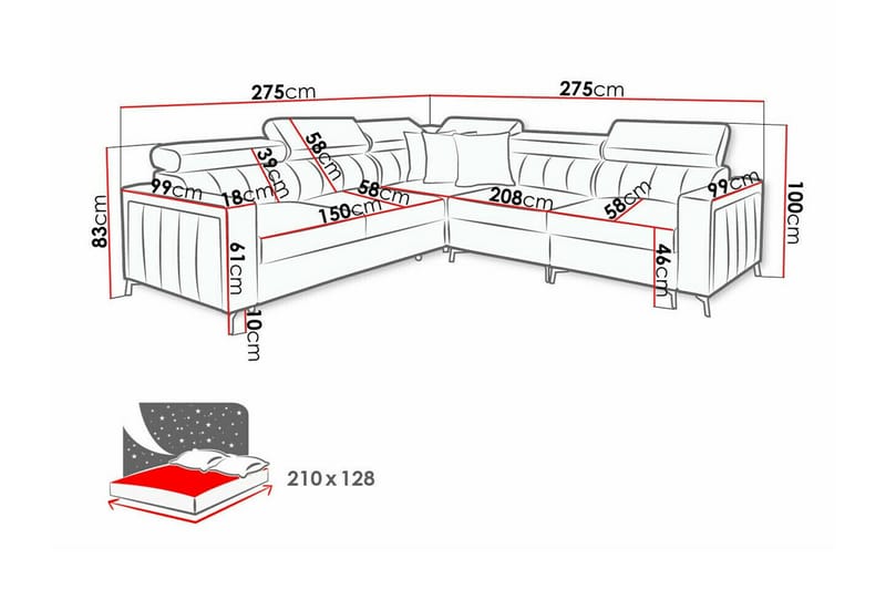 Galbally 4-sits Hörnbäddsoffa - Bäddsoffa - Hörnbäddsoffa