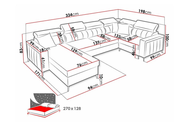 Galbally 4-sits Hörnbäddsoffa - Bäddsoffa - Hörnbäddsoffa