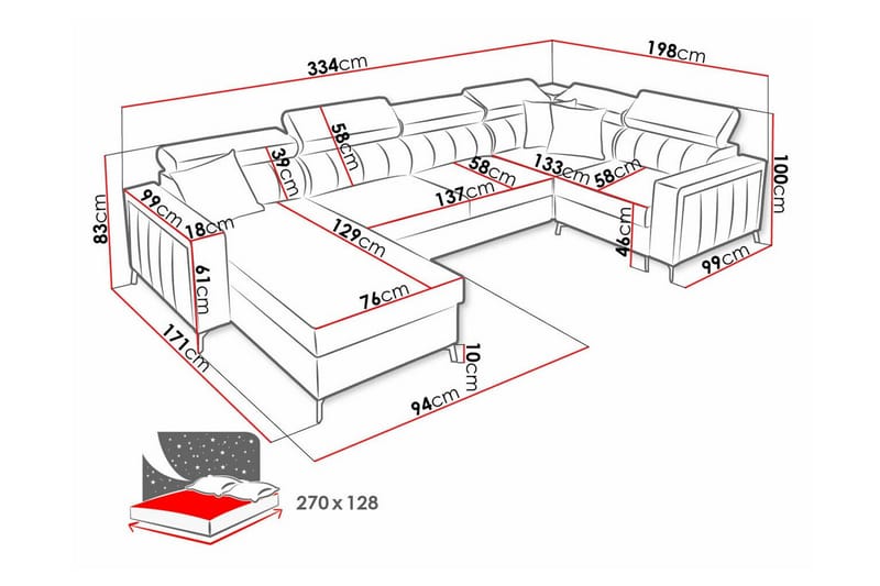 Galbally 4-sits Hörnbäddsoffa - Bäddsoffa - Hörnbäddsoffa