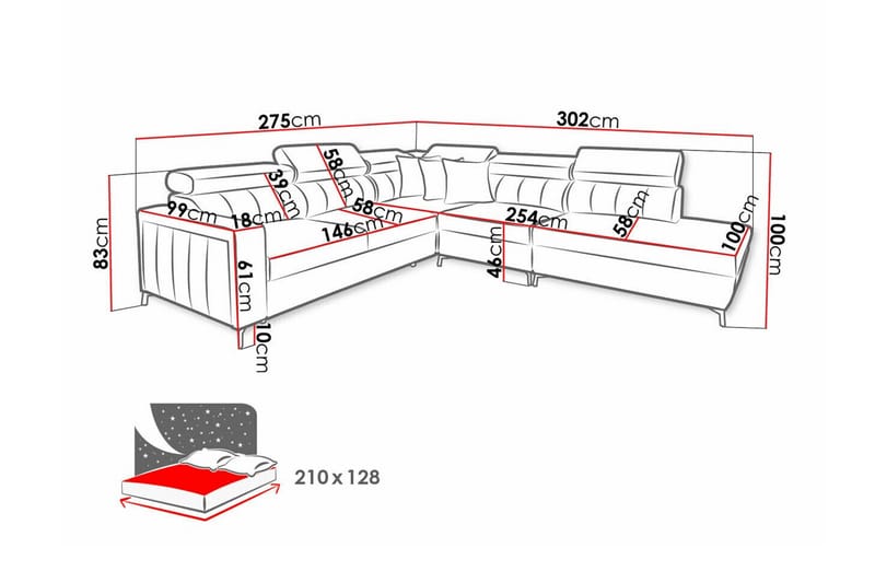 Galbally 4-sits Hörnbäddsoffa - Bäddsoffa - Hörnbäddsoffa