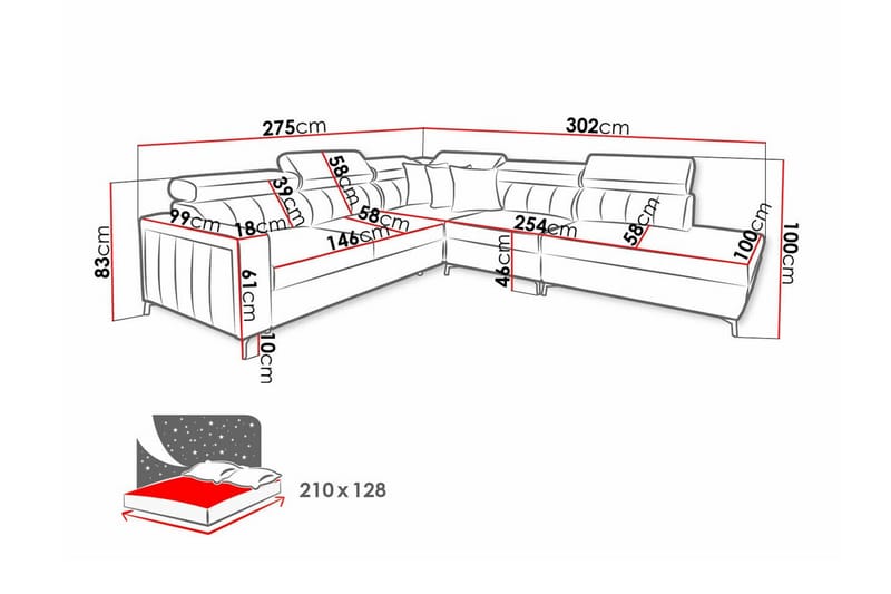 Galbally 4-sits Hörnbäddsoffa - Bäddsoffa - Hörnbäddsoffa