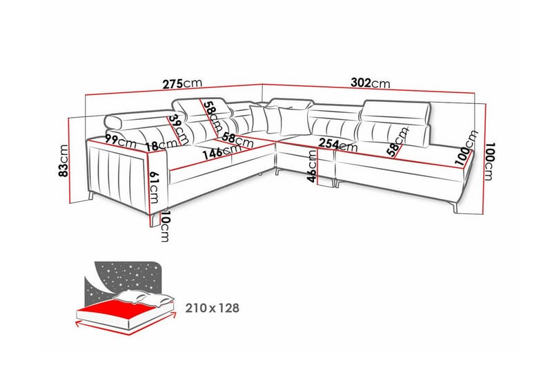 Galbally 4-sits Hörnbäddsoffa - Bäddsoffa - Hörnbäddsoffa