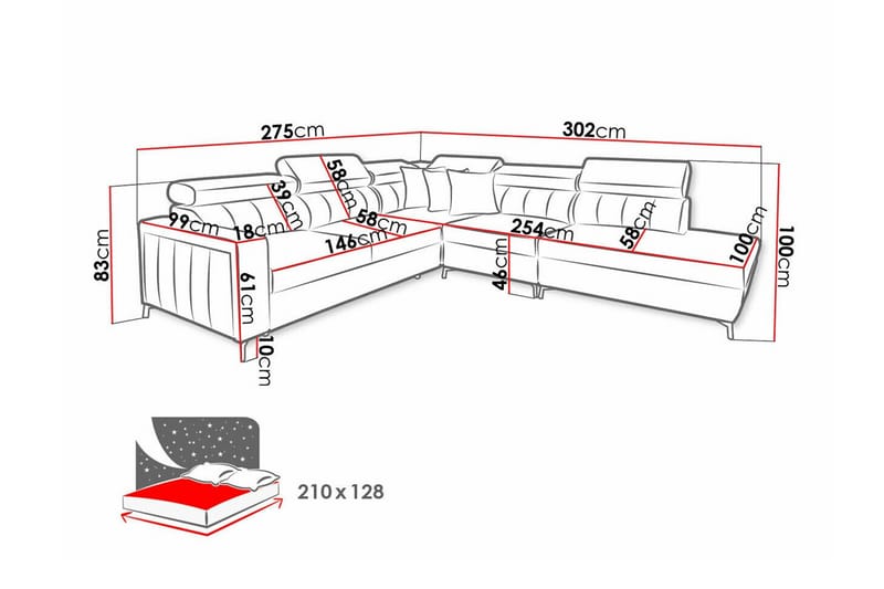 Galbally 4-sits Hörnbäddsoffa - Bäddsoffa - Hörnbäddsoffa