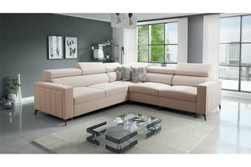 Galbally 4-sits Längsbäddad Bäddsoffa 128x210 cm med Förvaring i Sammet - Beige - Möbler - Soffa - Bäddsoffa