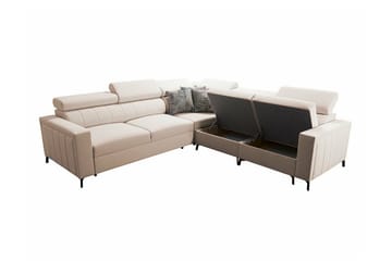Galbally 4-sits Längsbäddad Bäddsoffa 128x210 cm med Förvaring i Sammet - Beige - Möbler - Soffa - Bäddsoffa